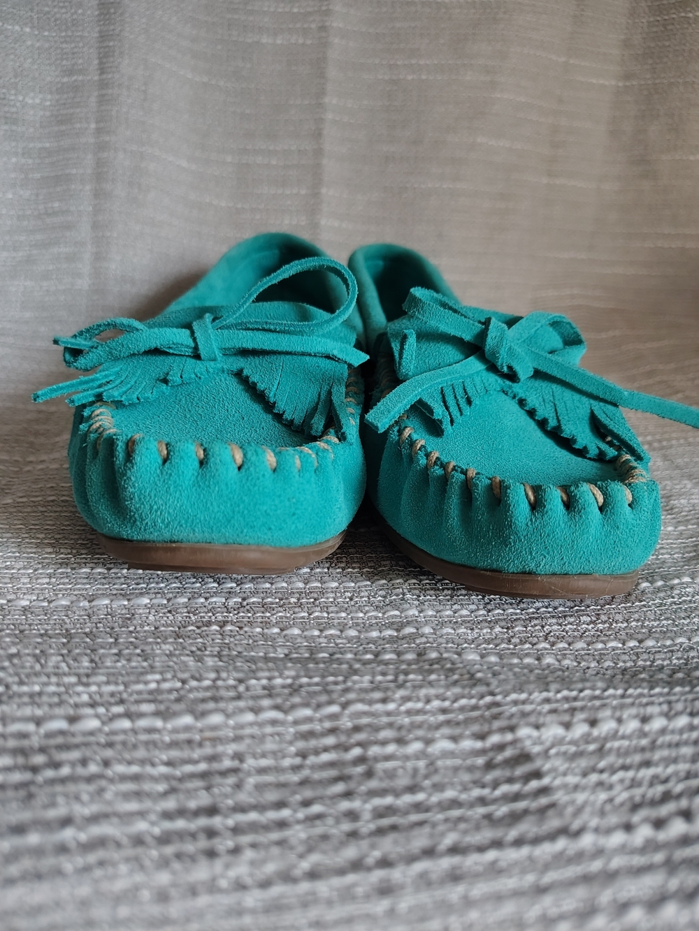 Minnetonka Turquoise Suede Moccasin Driving Flats Women's 9.5 Loafers - Picture 3 of 9